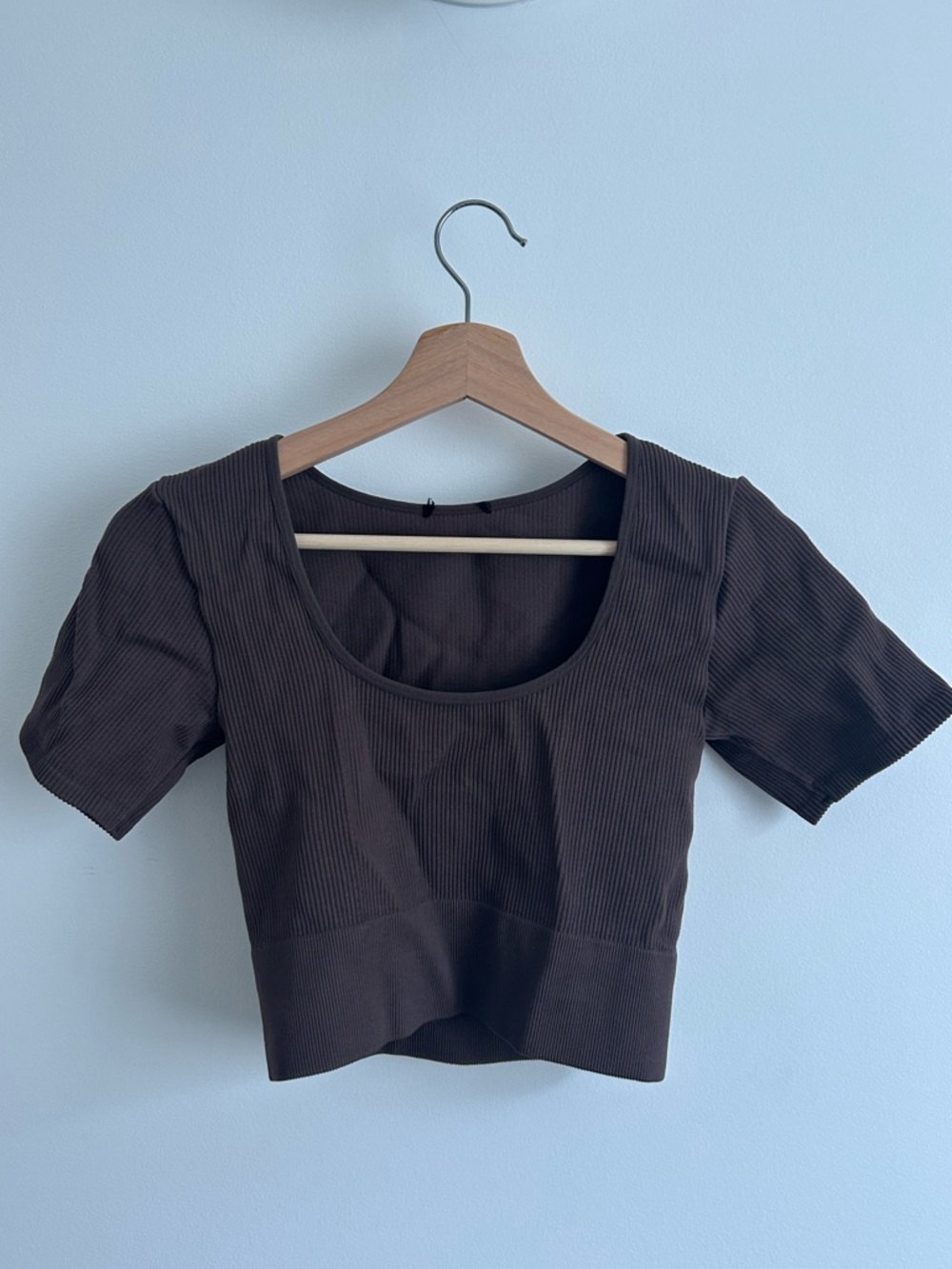 Ardene Ribbed Scoop Neck Crop Top - Brown